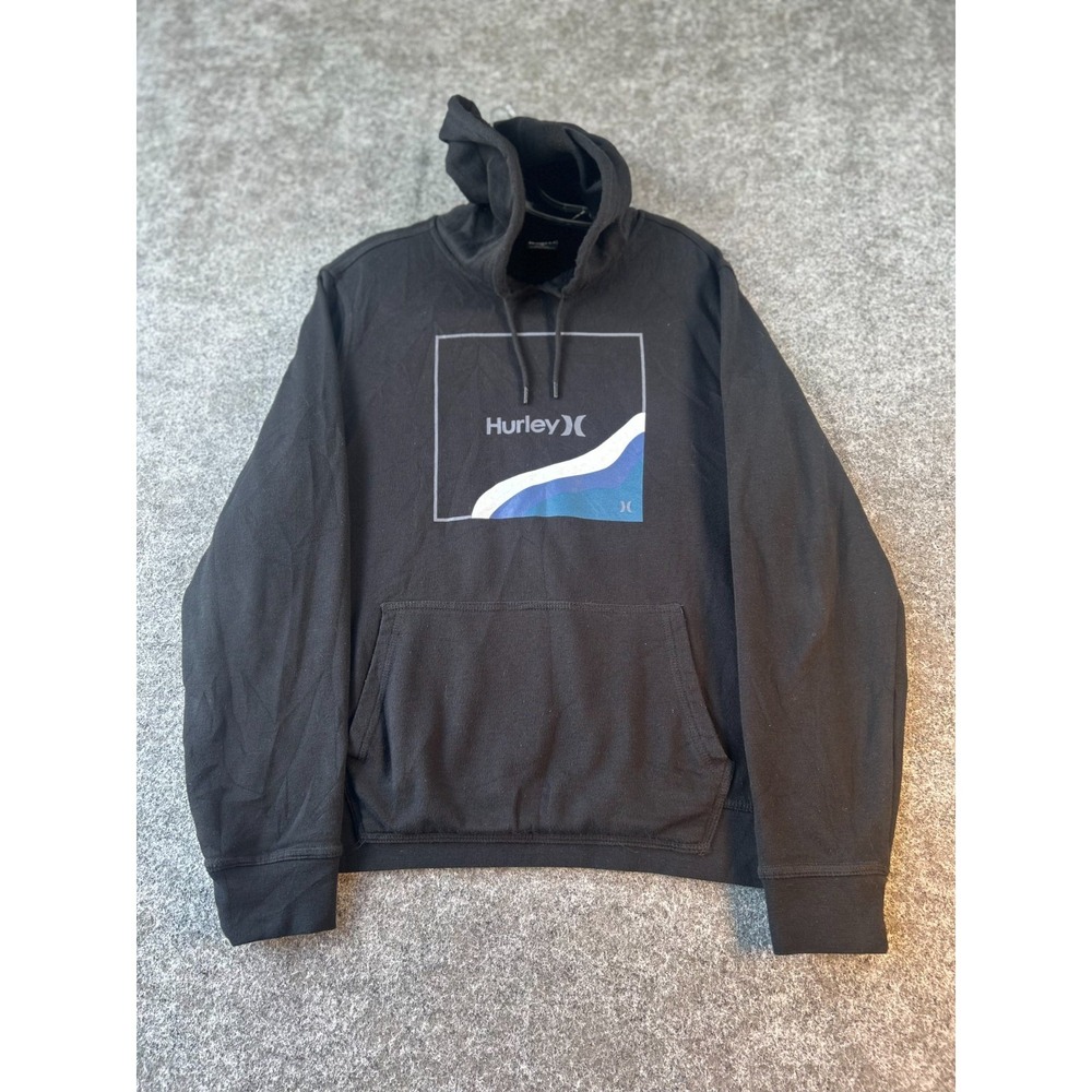 Hurley Surf Check Pullover Hoodie Mens M Black Outdoor Box Logo Graphic Print